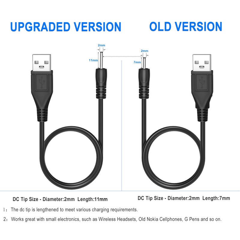 PChero USB DC Charger Charge Charging Cable for Mini S530 Smallest Invisible Wireless Bluetooth Earbuds Earphones Headphones Headset and Bluetooth Shower Speaker - Image 2